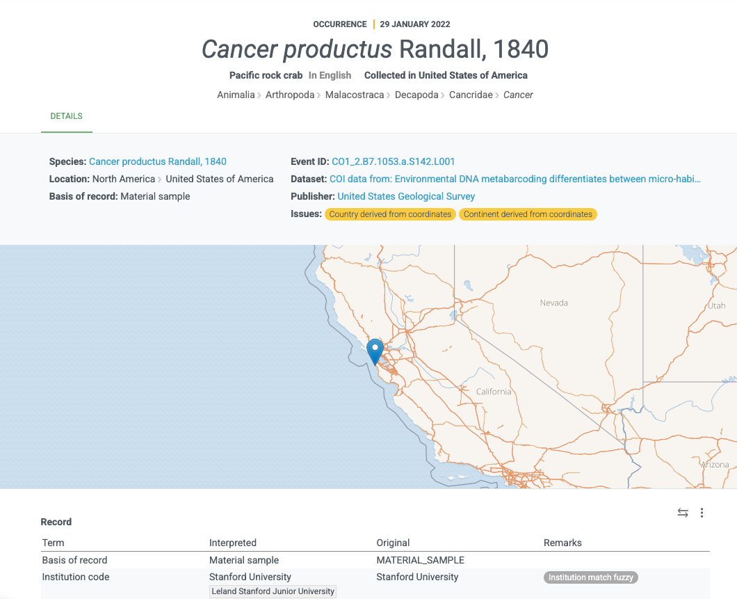 Landing Page COI Intertidal dataset